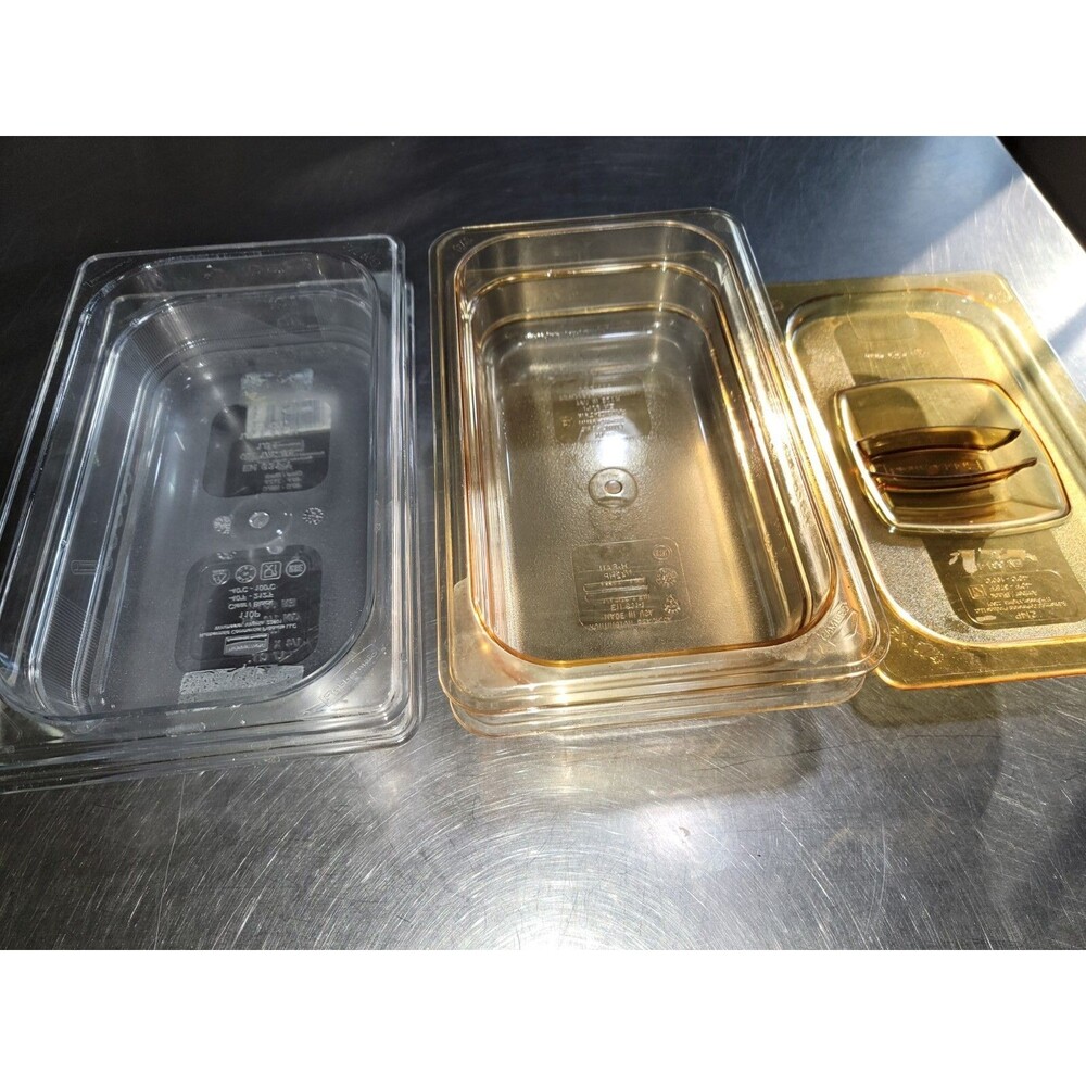 Plastic Cambro (2 Clear, 2 Yellow, 1 Yellow Lid) Cambro Size 6.25x10.5x2.5